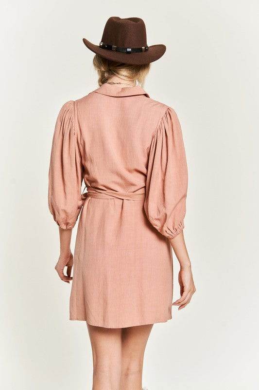 Half sleeve belted dress - us.meeeshop