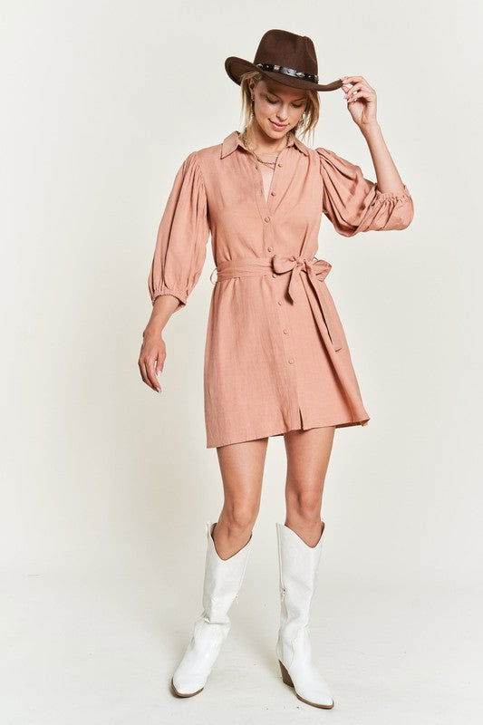 Half sleeve belted dress - us.meeeshop