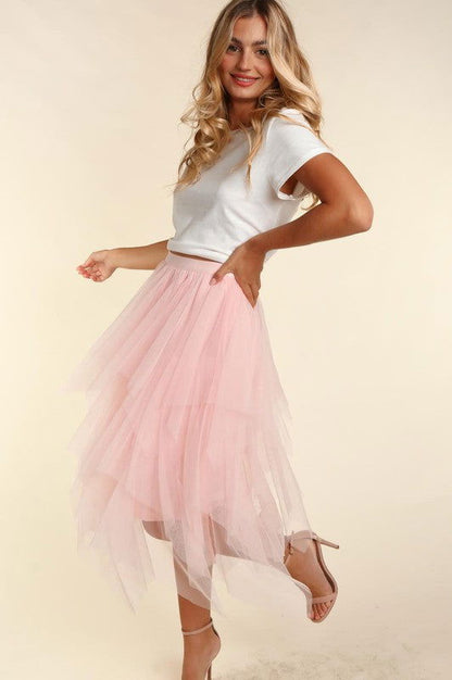 Haptics Asymmetric Tiered Tulle Midi Skirt With Lining us.meeeshop - 