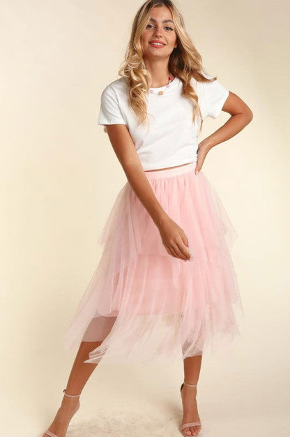 Haptics Asymmetric Tiered Tulle Midi Skirt With Lining us.meeeshop - 