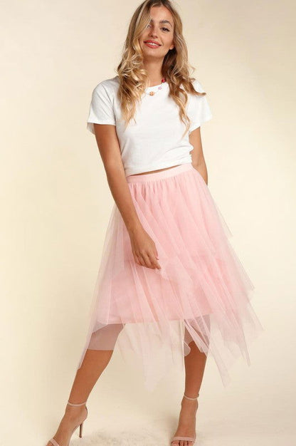 Haptics Asymmetric Tiered Tulle Midi Skirt With Lining us.meeeshop - 