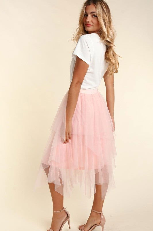 Haptics Asymmetric Tiered Tulle Midi Skirt With Lining us.meeeshop - 