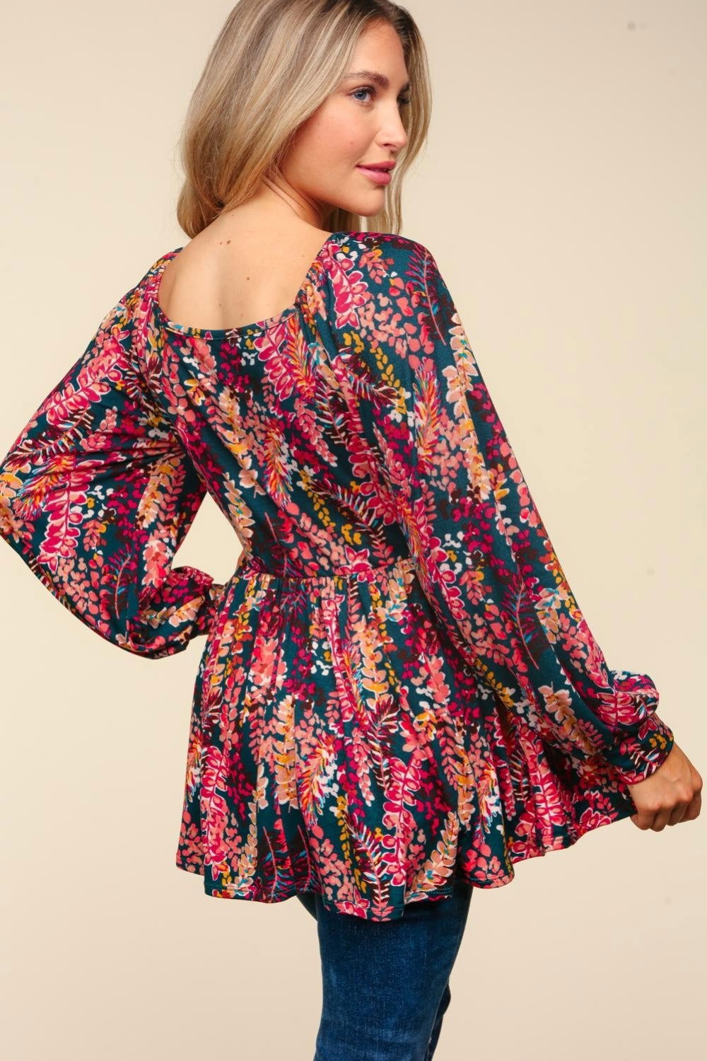 Haptics Full Size Peplum Floral Square Neck Blouse us.meeeshop - 