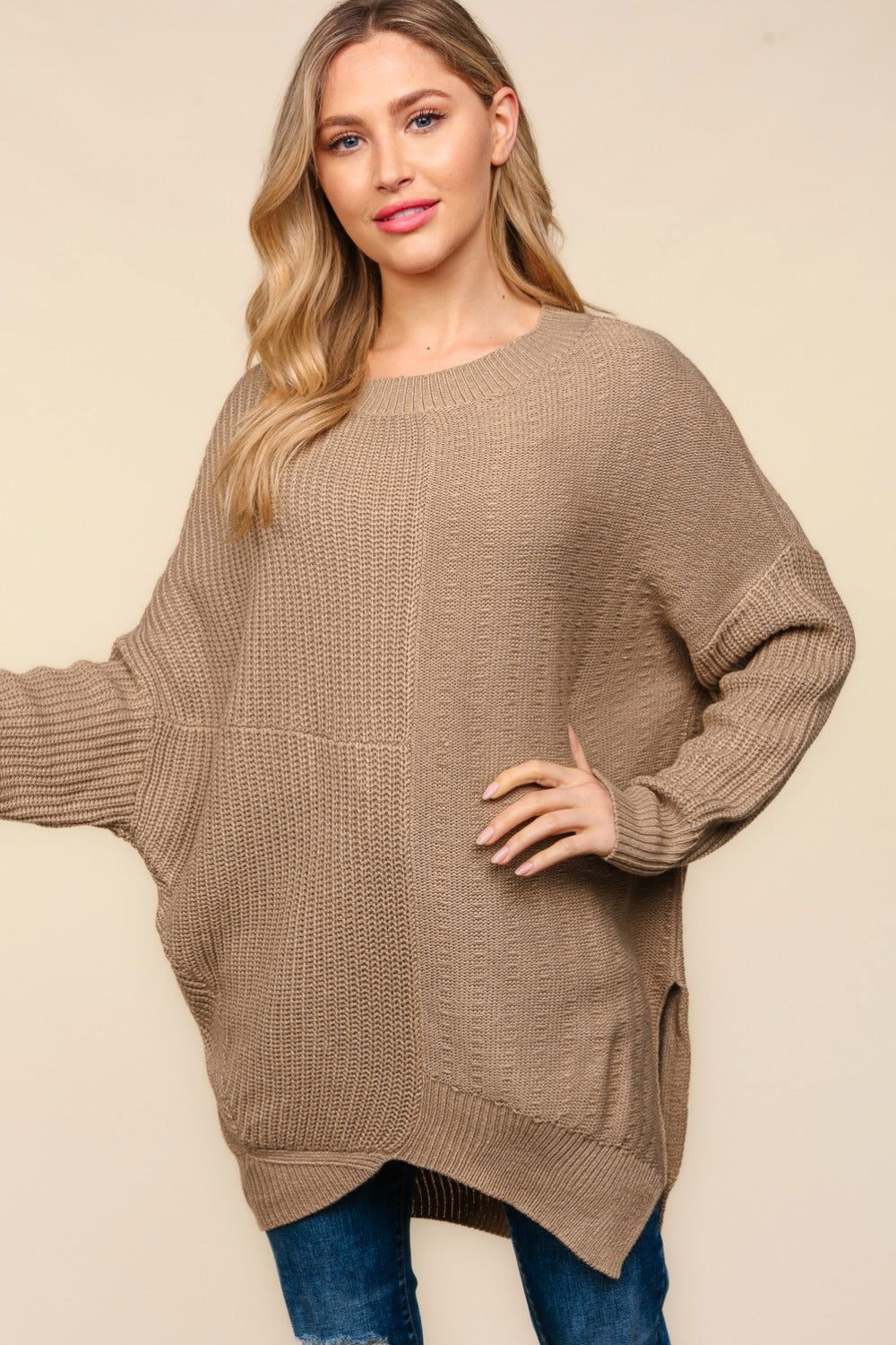 Haptics Full Size Side Slit Texture Asymmetric Sweater us.meeeshop - 