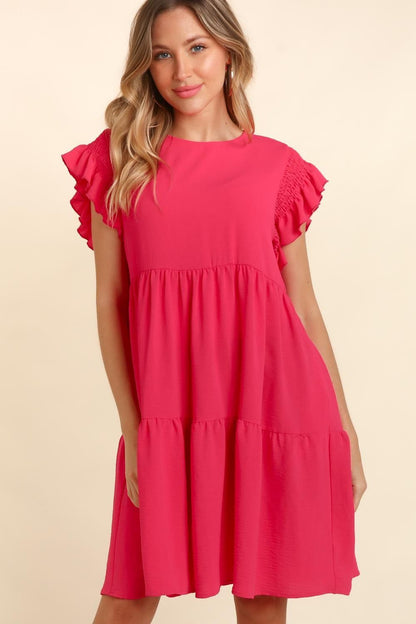 Haptics Full Size Smocking Ruffle Short Sleeve Dress with Pockets us.meeeshop - 