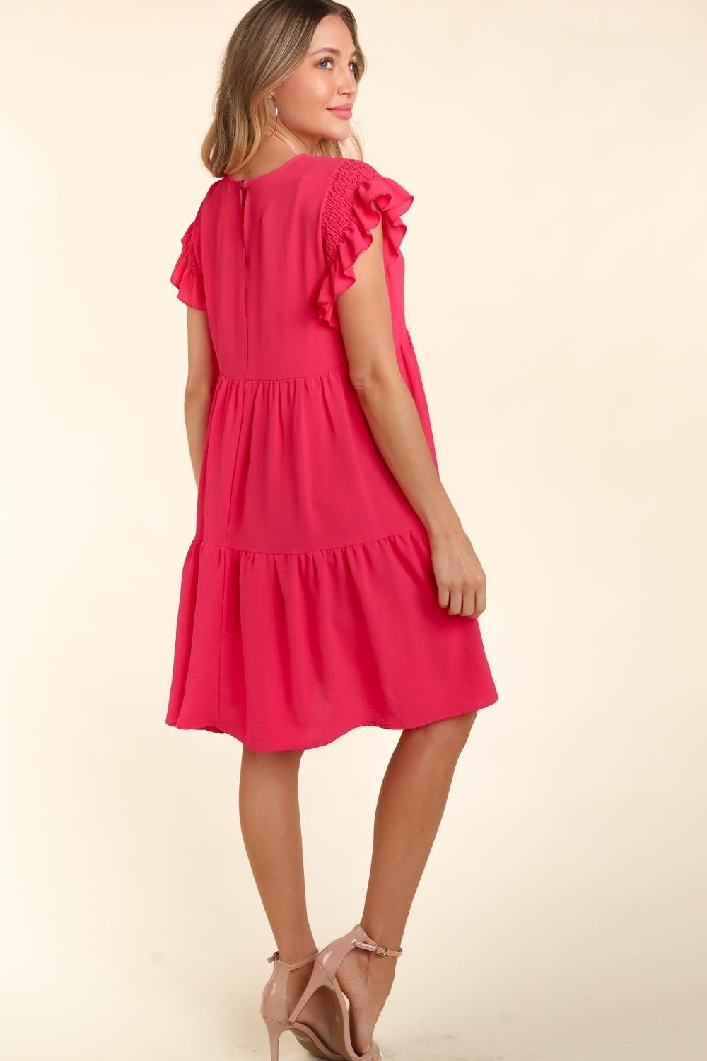 Haptics Full Size Smocking Ruffle Short Sleeve Dress with Pockets us.meeeshop - 