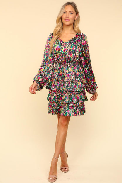 Haptics V-Neck Satin Floral Layered Dress us.meeeshop - 