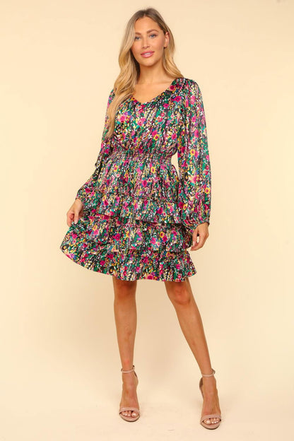 Haptics V-Neck Satin Floral Layered Dress us.meeeshop - Dresses