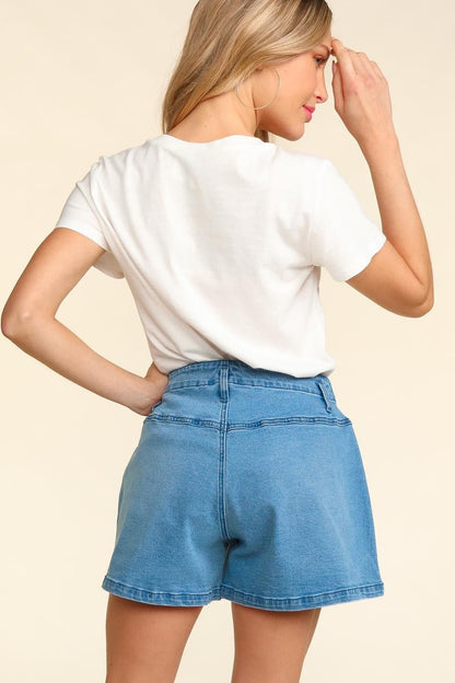 Haptics High Rise Button Fly Washed Denim Shorts - us.meeeshop