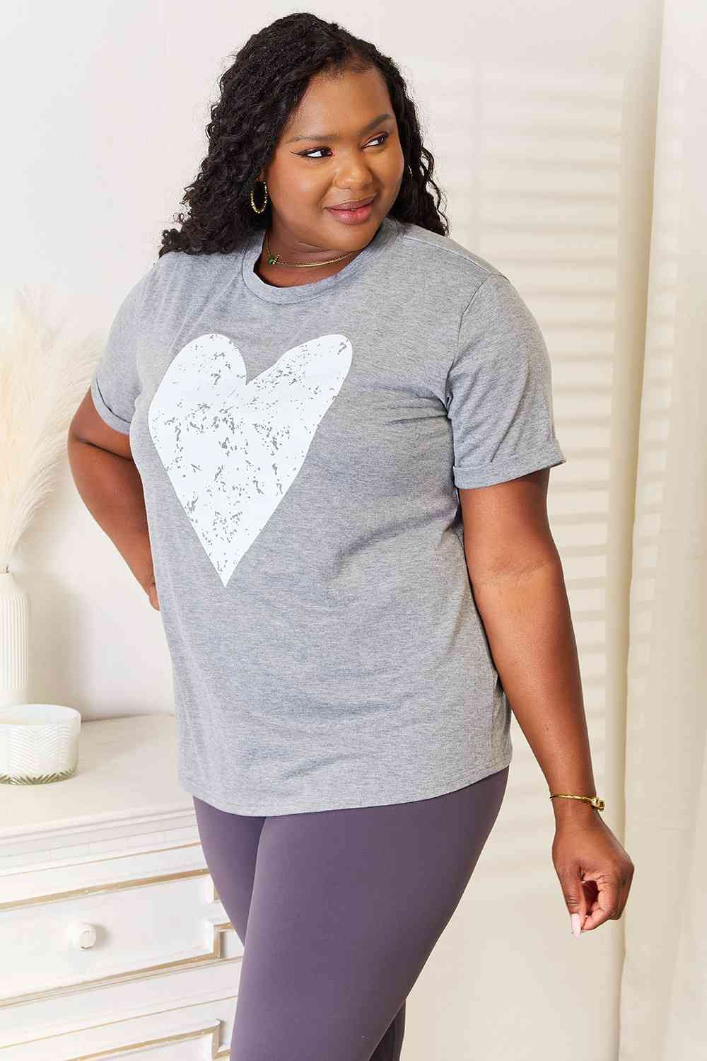 Heart Graphic Cuffed Short Sleeve T-Shirt us.meeeshop - 