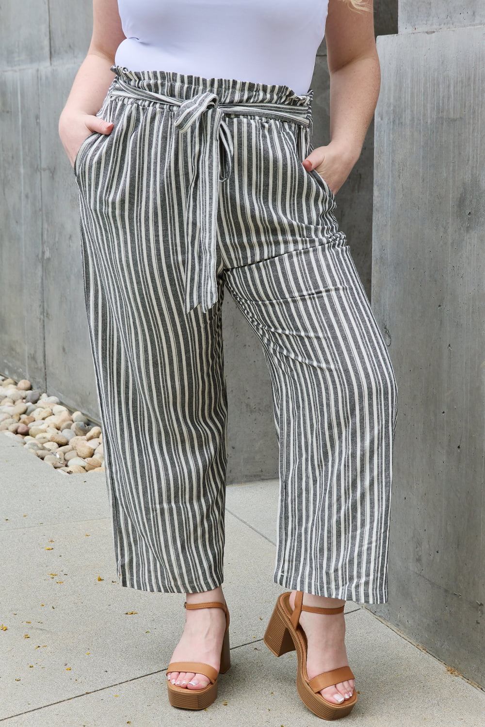 Heimish Find Your Path Full Size Paperbag Waist Striped Culotte Pants | us.meeeshop