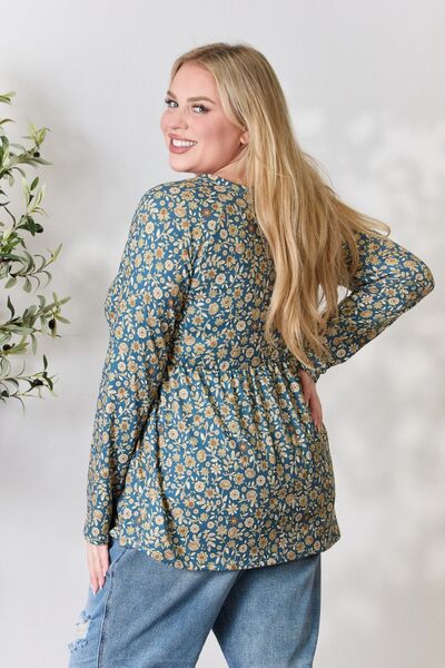 Heimish Floral Half Button Long Sleeve Blouse | us.meeeshop