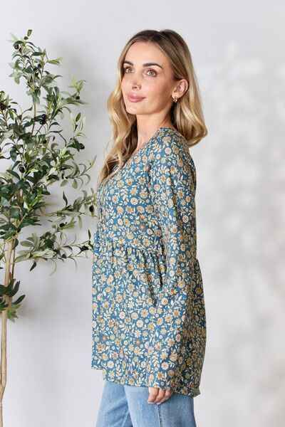 Heimish Floral Half Button Long Sleeve Blouse us.meeeshop - 