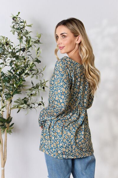 Heimish Floral Half Button Long Sleeve Blouse | us.meeeshop