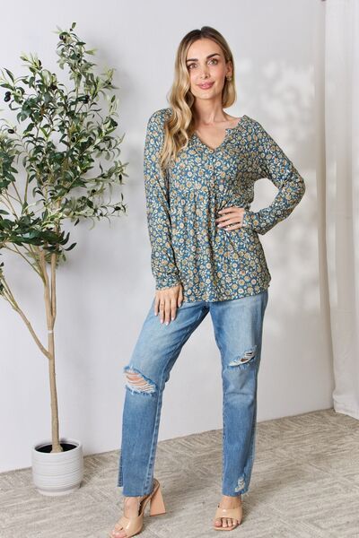 Heimish Floral Half Button Long Sleeve Blouse us.meeeshop - 