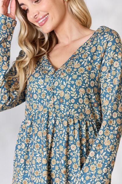 Heimish Floral Half Button Long Sleeve Blouse us.meeeshop - 