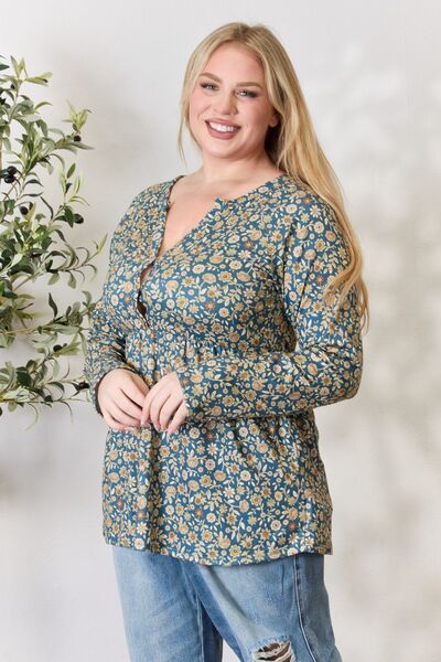 Heimish Floral Half Button Long Sleeve Blouse us.meeeshop - 