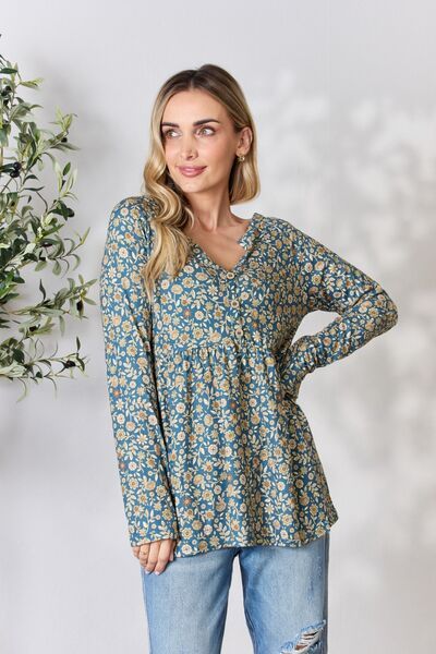 Heimish Floral Half Button Long Sleeve Blouse us.meeeshop - Shirts & Tops