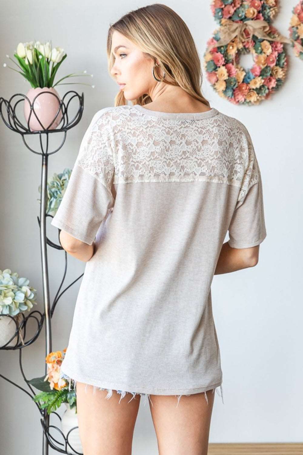 Heimish Full Size Lace Front Pocket Drop Shoulder Top us.meeeshop - 