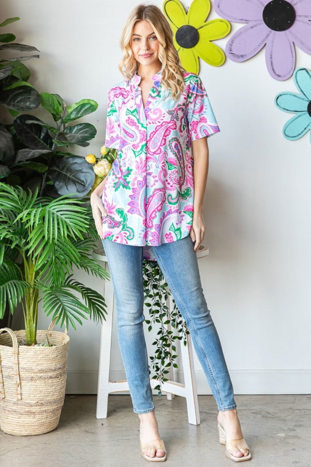 Heimish Full Size Paisley Print Short Sleeve Top us.meeeshop - 