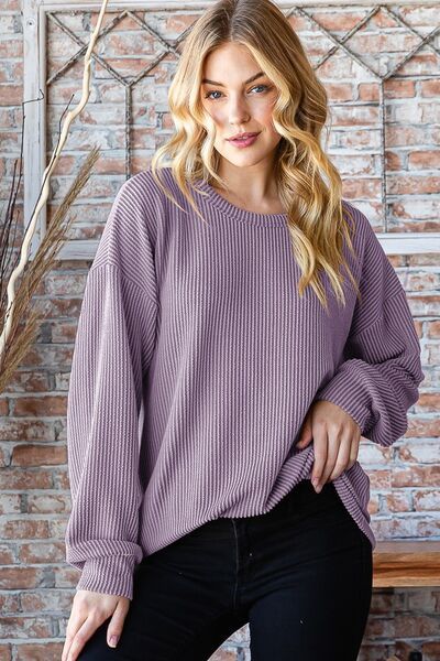 Heimish Full Size Round Neck Dropped Shoulder Blouse us.meeeshop - Shirts & Tops