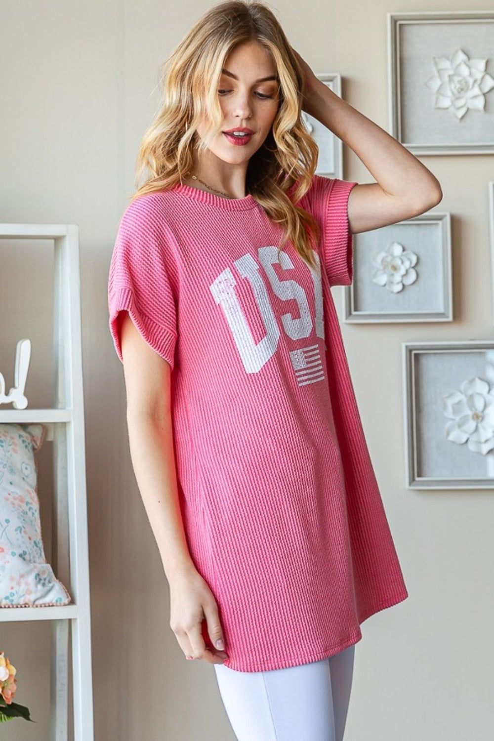 Heimish Full Size USA Graphic Short Sleeve Ribbed Top us.meeeshop - 