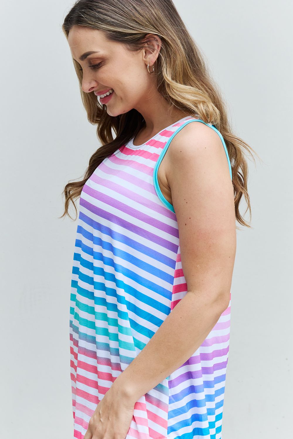 Heimish Love Yourself Full Size Multicolored Striped Sleeveless Round Neck Top | us.meeeshop