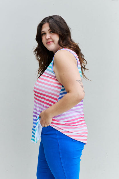 Heimish Love Yourself Full Size Multicolored Striped Sleeveless Round Neck Top | us.meeeshop