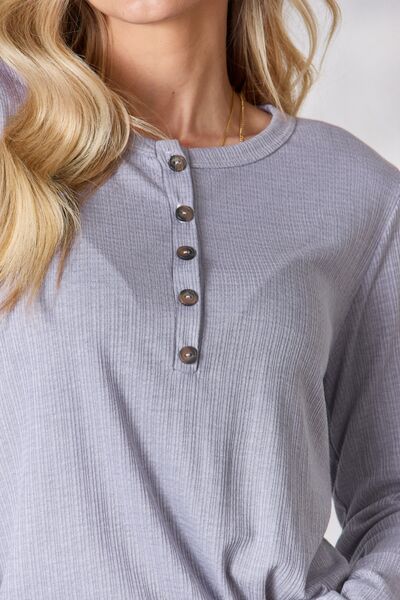 Heimish Texture Half Button Long Sleeve Top | us.meeeshop