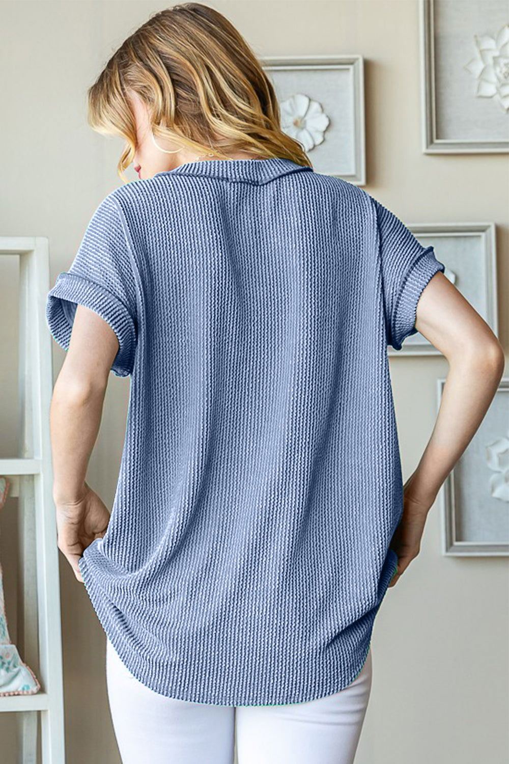 Heimish Full Size Front Pocket Short Sleeve Ribbed Top - us.meeeshop
