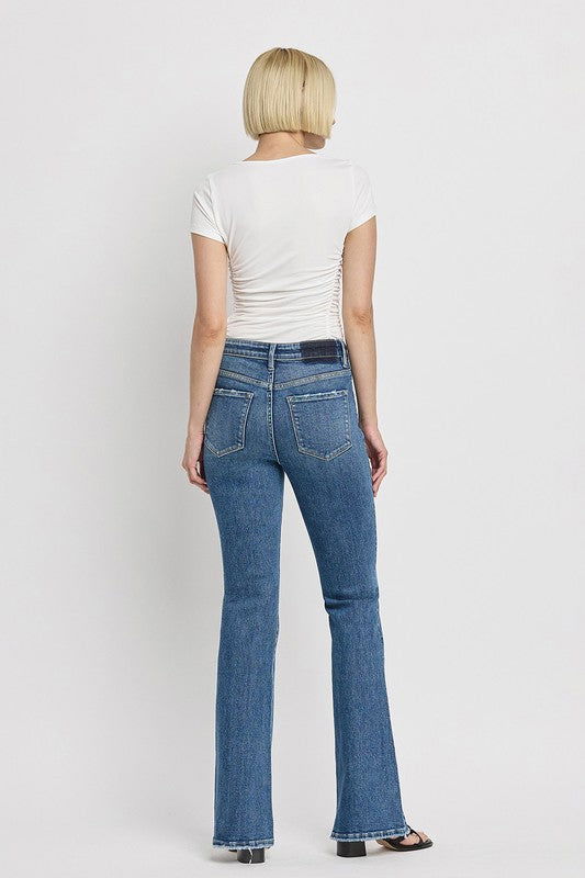 High Rise Slant Hem Flare Jeans us.meeeshop - 