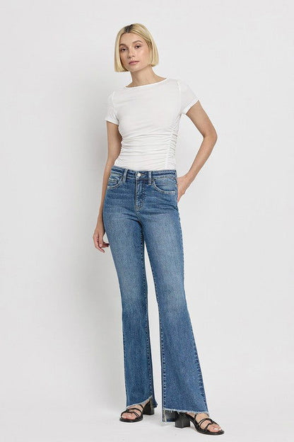 High Rise Slant Hem Flare Jeans us.meeeshop - 