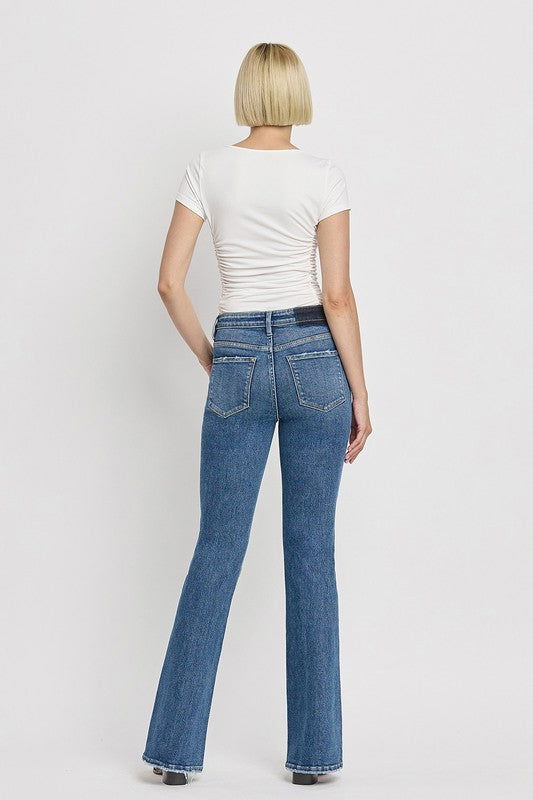 High Rise Slant Hem Flare Jeans us.meeeshop - 