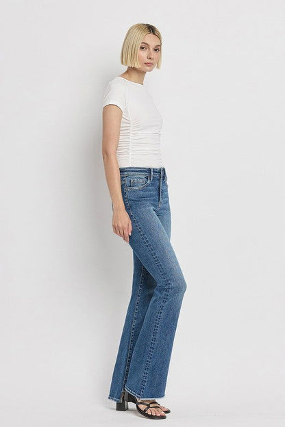 High Rise Slant Hem Flare Jeans us.meeeshop - 