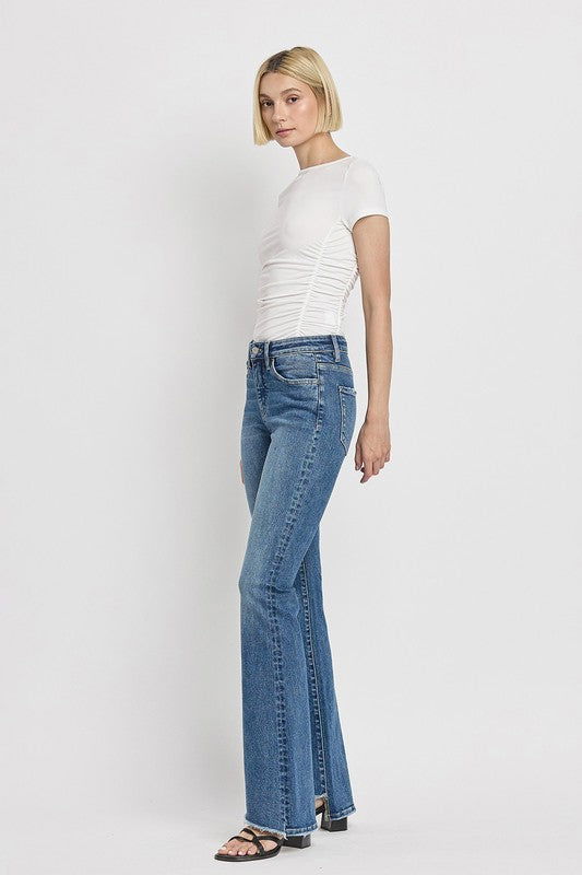 High Rise Slant Hem Flare Jeans us.meeeshop - 