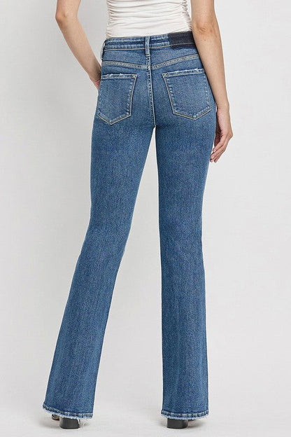 High Rise Slant Hem Flare Jeans us.meeeshop - 