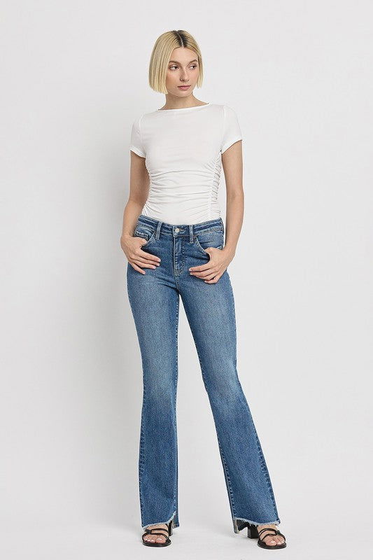 High Rise Slant Hem Flare Jeans us.meeeshop - 