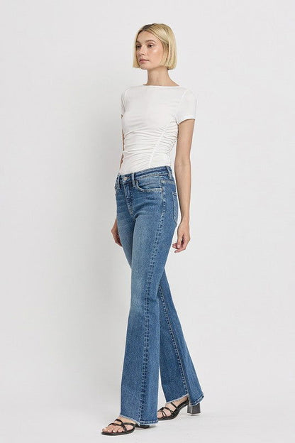 High Rise Slant Hem Flare Jeans us.meeeshop - 