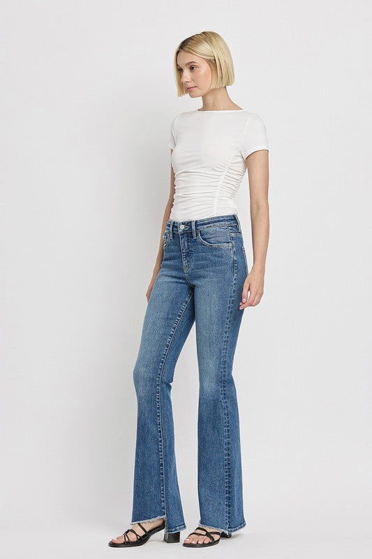 High Rise Slant Hem Flare Jeans us.meeeshop - 