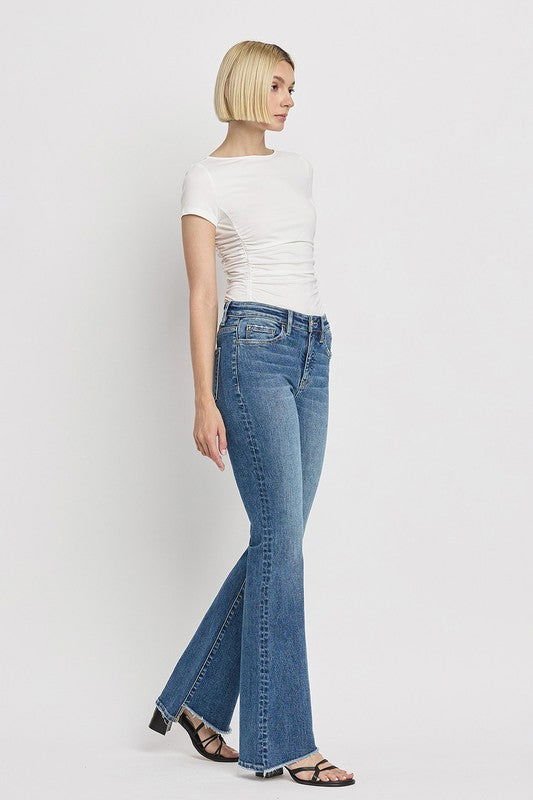 High Rise Slant Hem Flare Jeans us.meeeshop - 