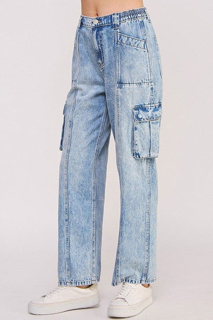 High Waist Baggy Denim Cargo Ankle Length Trousers Plus us.meeeshop - 