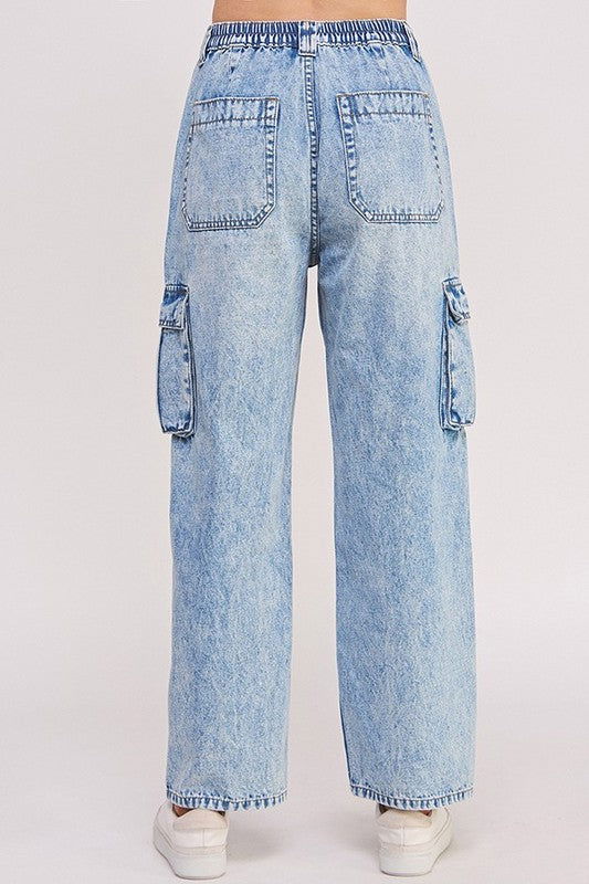 High Waist Baggy Denim Cargo Ankle Length Trousers Plus us.meeeshop - 