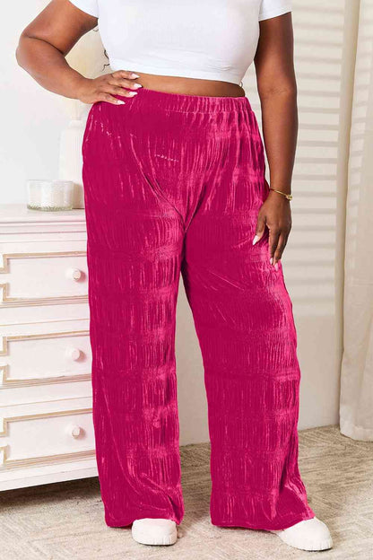 High Waist Tiered Shirring Velvet Wide Leg Pants us.meeeshop - 