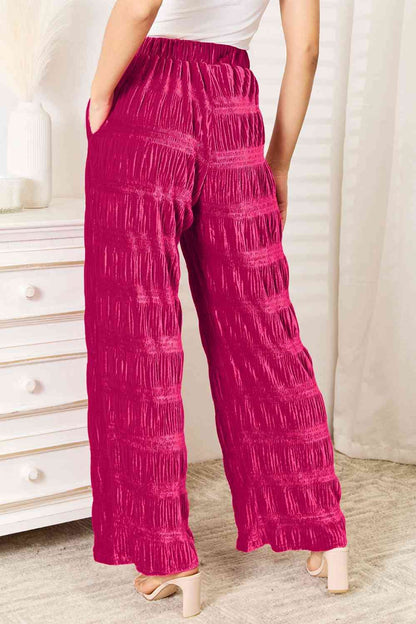 High Waist Tiered Shirring Velvet Wide Leg Pants us.meeeshop - 