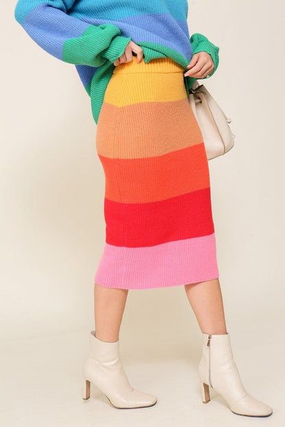 High-Waisted Midi Sweater Multicolor Skirt us.meeeshop - 