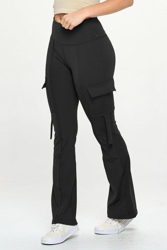 High Waisted Pocket Cargo Flare Casual Leggings us.meeeshop - Activewear