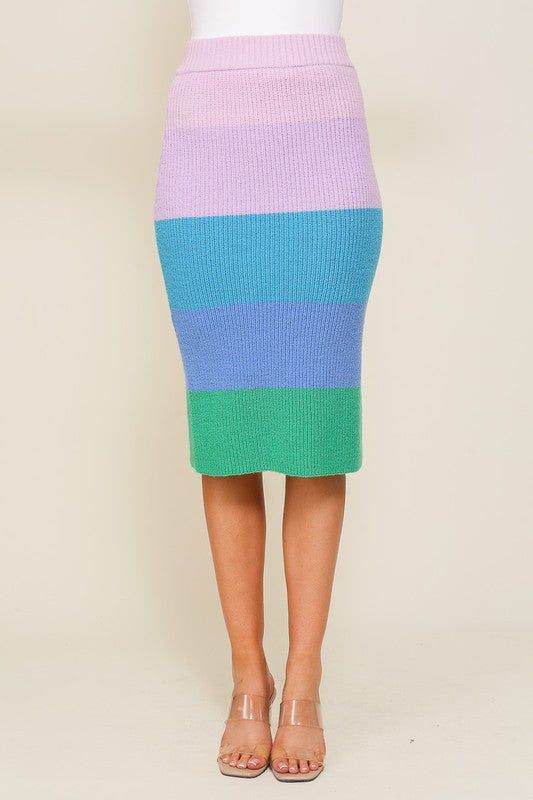 High-Waisted Midi Sweater Multicolor Skirt - us.meeeshop