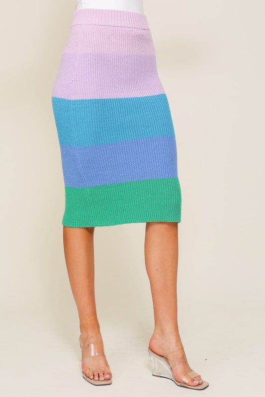 High-Waisted Midi Sweater Multicolor Skirt - us.meeeshop