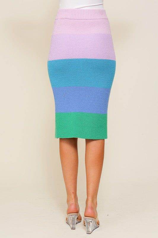 High-Waisted Midi Sweater Multicolor Skirt - us.meeeshop