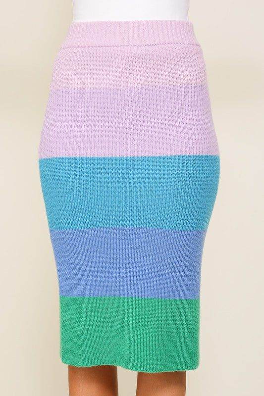 High-Waisted Midi Sweater Multicolor Skirt - us.meeeshop